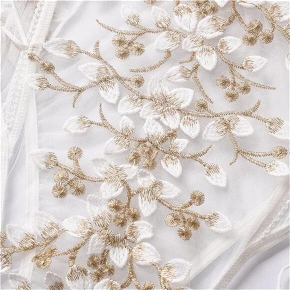 Women Sexy Lingerie Bodysuit Top Mesh Sheer One Piece White - Picture 4 of 5